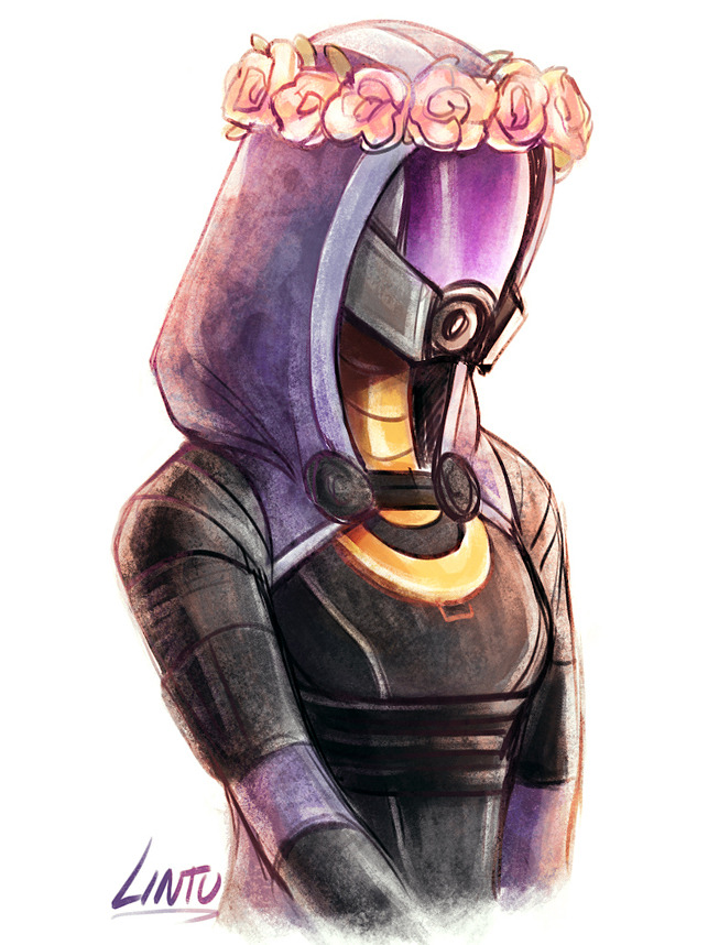 1girl alien head_wreath lintufriikki mass_effect_(series) quarian solo solo_focus tali&#039;zorah tumblr tumblr_username white_background