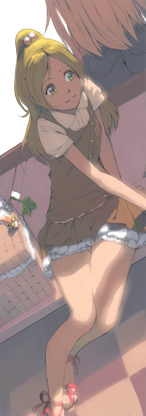 10s 2girls akinbo_(hyouka_fuyou) bad_id bad_pixiv_id basket blonde_hair casual green_eyes highres houjou_hibiki long_hair minamino_kanade miry multiple_girls precure rery sitting skirt smile suite_precure