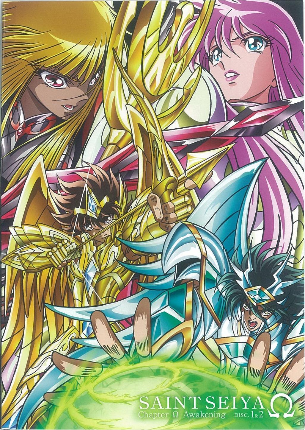 10s 2boys 2girls armor blonde_hair brown_hair dark-skinned_female dark_skin dress energy_ball fighting full_armor gold_saint green_hair highres holding holding_staff holding_weapon hug kido_saori long_hair multiple_boys multiple_girls official_art pallas pegasus_seiya saint_seiya saint_seiya_omega scan serious short_hair simple_background staff titan_(saint_seiya_omega) toei_animation weapon wings