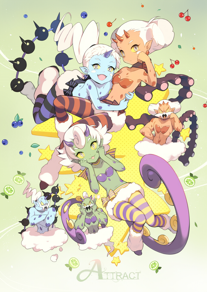 1000marie 3girls 4boys :3 :p ball blue_skin blueberry blush cherry cloud colored_sclera colored_skin creature_and_personification fangs food fruit gen_5_pokemon genderswap genderswap_(mtf) green_background green_skin landorus landorus_(incarnate) legendary_pokemon long_hair looking_at_viewer multiple_boys multiple_girls nintendo open_mouth orange_skin pantyhose personification pointy_ears pokemon pokemon_(creature) ponytail short_hair simple_background skirt spikes striped_clothes striped_legwear striped_pantyhose tail teeth thighhighs thundurus thundurus_(incarnate) tongue tongue_out tornadus tornadus_(incarnate) white_hair yellow_eyes yellow_sclera