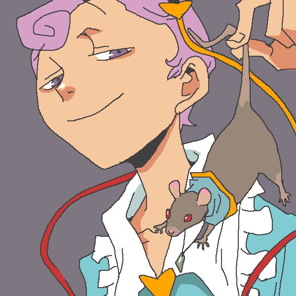 10s 1girl komeiji_satori mouse_(animal) nazrin nazrin_(mouse) onikobe_rin purple_eyes purple_hair red_eyes short_hair smile touhou tribe_cool_crew
