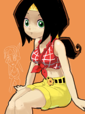 banjo-tooie black_hair green_eyes humba_wumba_(banjo-kazooie) lowres native_american ponytail rareware shorts tajimaru