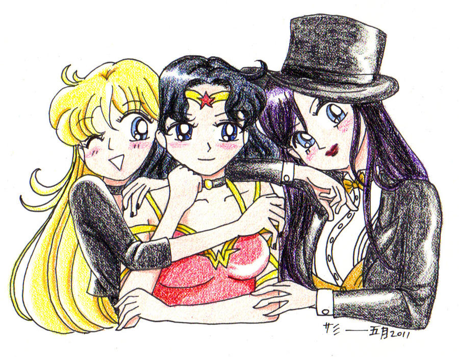 amazon amazon_warrior black_canary black_hair blonde_hair dc_comics diana_prince dinah_lance hair_ornament hat magician manga_style star_(symbol) star_hair_ornament top_hat wonder_woman wonder_woman_(series) zatanna zatanna_zatara