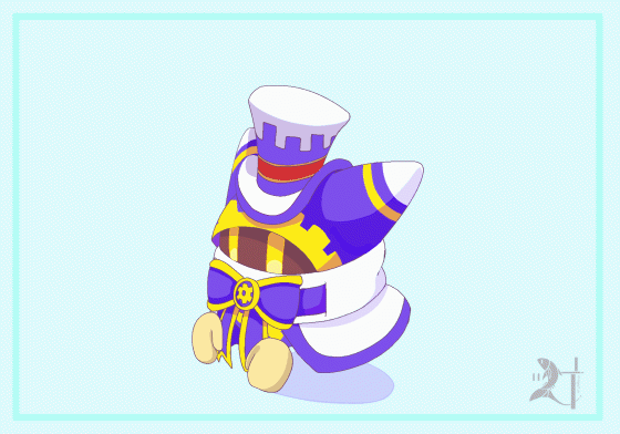 animated animated_gif blue_background blue_bow blue_bowtie bow bowtie ear_wiggle gloves hat kirby&#039;s_return_to_dream_land_deluxe kirby_(series) magolor nijyu7 nintendo no_humans rayman_limbs simple_background solo top_hat yellow_eyes yellow_gloves