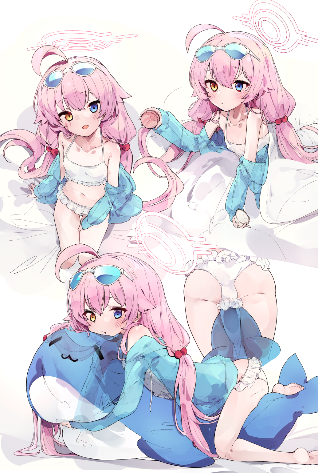 1girl blue_archive dolphin highres hoshino_(blue_archive) hoshino_(swimsuit)_(blue_archive) lying pkpkpppk solo tube whale white_background