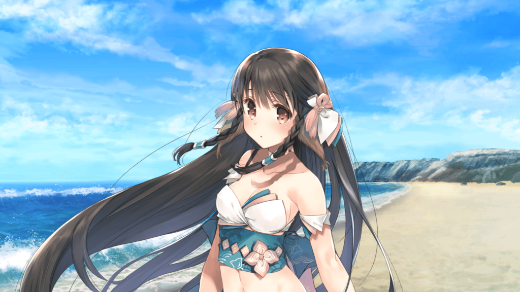 1girl ainu_clothes animal_ears black_hair bow braid full_body hair_between_eyes long_hair mitsumi_misato non-web_source red_eyes rulutieh solo twin_braids utawarerumono utawarerumono:_itsuwari_no_kamen
