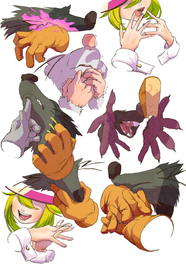 1girl animal_ears blood blood_from_mouth breasts gloves green_hair holding_hands iro_gomasio mad_rat mad_rat_dead mob_rat_(mad_rat_dead) mouse_(animal) mouse_ears mouse_girl mouse_tail nippon_ichi rat_god snout tail wings wrist_cuffs