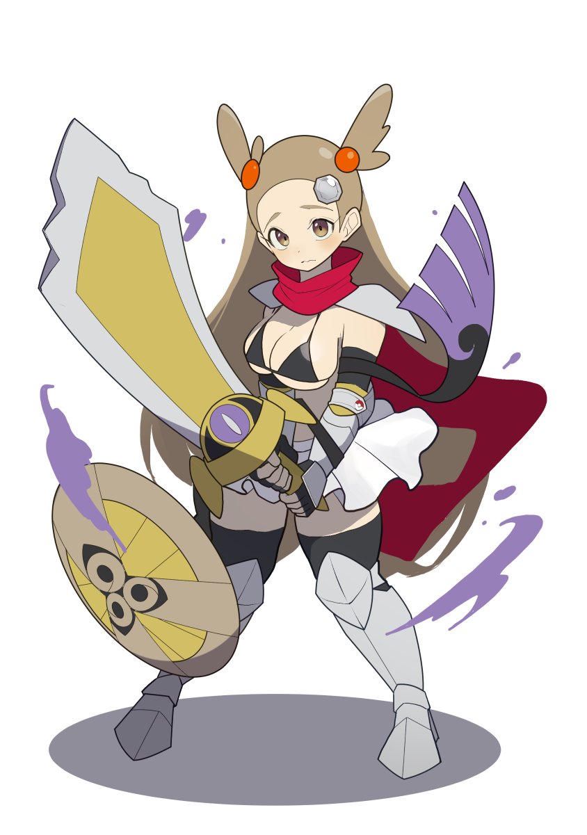 aegislash alternate_breast_size alternate_costume armor bikini_armor breasts gen_6_pokemon highres jasmine_(pokemon) large_breasts mituyota_76 nintendo pokemon pokemon_(creature) pokemon_gsc