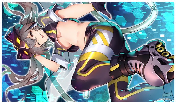 1girl artist_request ass breasts i:p_masquerena midriff one_eye_closed pants skates tagme underboob wink yu-gi-oh!