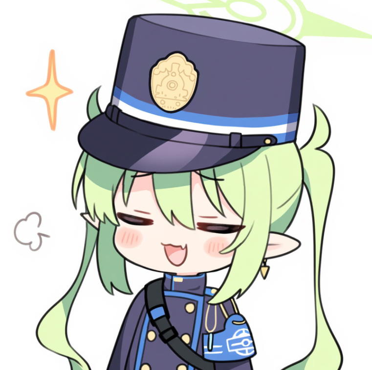 1girl black_hat black_jacket blue_archive blush_stickers buttons chibi chibi_only chinese_commentary closed_eyes commentary_request double-breasted fang green_hair green_halo halo hat jacket long_hair nozomi_(blue_archive) open_mouth peaked_cap pointy_ears simple_background skin_fang solo sparkle steam_from_mouth turtleneck turtleneck_jacket twintails upper_body white_background zxc