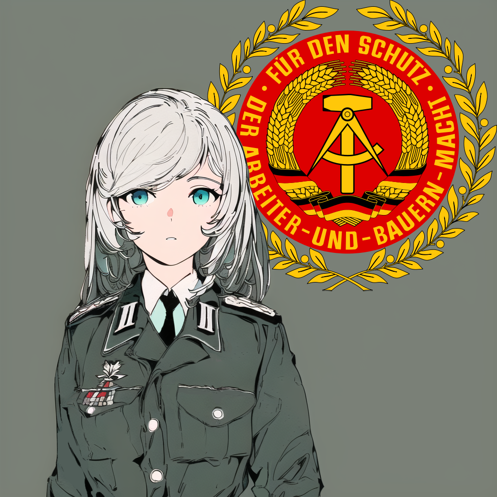 1girl akatsuki_(pixiv88284413) black_necktie blue_eyes buttons east_germany grey_background grey_jacket jacket long_hair long_sleeves looking_at_viewer military military_uniform necktie original parted_lips pocket ribbon_bar simple_background solo upper_body
