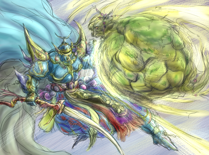 armor battle beads cape exdeath final_fantasy final_fantasy_v ghido helmet kuu_(artist) spikes sword teeth tree turtle weapon