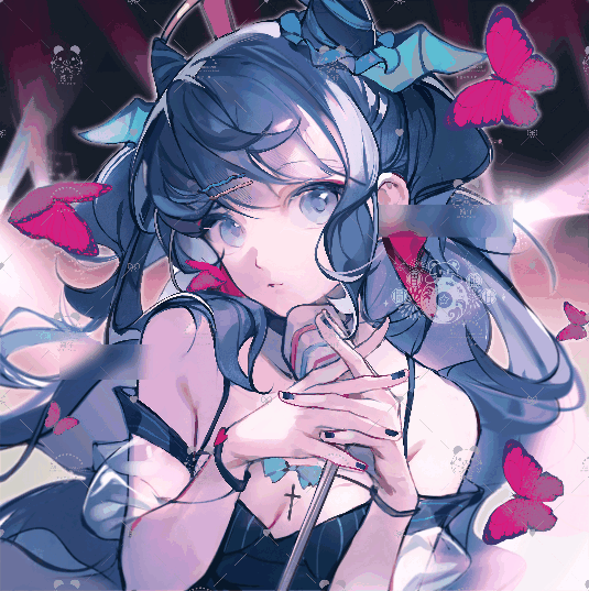 1girl animated animated_gif aqua_bow aqua_bowtie baibaibaizai bare_shoulders black_choker black_nails black_tank_top blue_eyes blue_hair blue_ribbon blue_wings bow bow_earrings bowtie breasts bug butterfly chinese_commentary choker cleavage collarbone commentary_request commission cone_hair_bun cross demon_wings detached_sleeves double_bun earrings expressionless hair_bun hair_ornament hair_ribbon hairclip head_wings heart_bracelet holding holding_microphone insect interlocked_fingers jewelry letterboxed long_hair looking_at_viewer loose_hair_strand making-of microphone microphone_stand nail_polish original outline own_hands_together parted_lips pink_bow pink_butterfly puffy_short_sleeves puffy_sleeves ribbon sample_watermark see-through_clothes see-through_sleeves short_sleeves single_sidelock solo spaghetti_strap stage stage_lights swept_bangs tank_top two_side_up upper_body vertical-striped_tank_top very_long_hair watermark watermark_grid wavy_hair white_outline white_sleeves wings