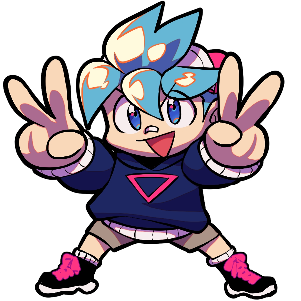 1boy :d ankle_boots aqua_hair backwards_hat baseball_cap black_boots black_outline blue_eyes blue_hood blue_hoodie blue_sleeves boots brown_shorts chibi chibi_only corocoro_comic double_v gungho hat hood hood_down hoodie kappei_(ninjala) kushabiria lace-up_boots legs_apart looking_at_viewer ninjala nose_tape official_art open_mouth orange_outline outline outstretched_arms second-party_source shorts simple_background smile solo standing thick_outlines triangle_print v white_background white_hat