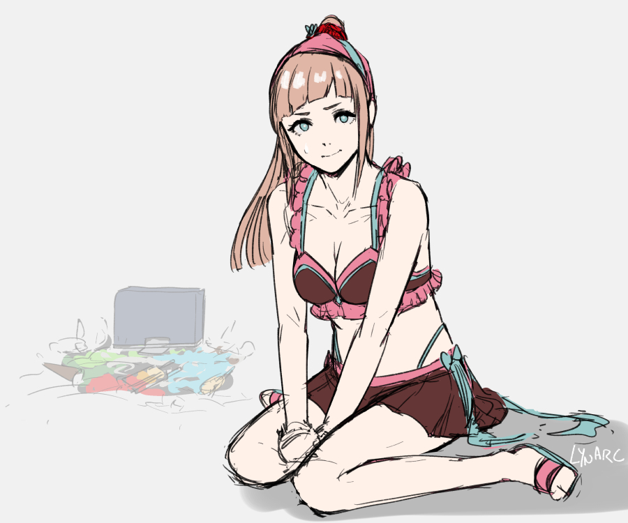 1girl blue_eyes breasts felicia_(fire_emblem) fire_emblem fire_emblem_fates long_hair looking_at_viewer lynarc maid_headdress nintendo nohrian_maid_uniform pink_hair ponytail smile solo