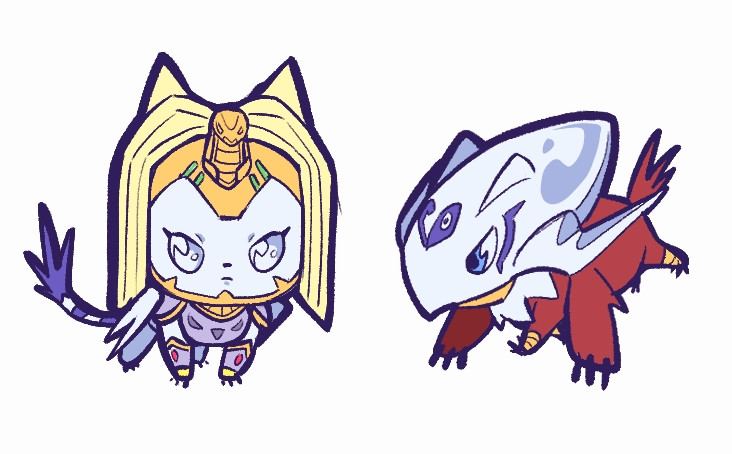 armor blonde_hair chibimon crests_(digimon) digimon digimon_(creature) holsmon mask nefertimon