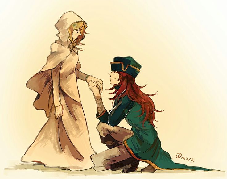 1boy 1girl artist_name black_footwear blonde_hair commentary dress english_commentary fire_emblem fire_emblem:_the_sacred_stones hand_grab hetero hiiro_yami joshua_(fire_emblem) kneeling long_hair looking_at_another natasha_(fire_emblem) nintendo nun outstretched_arm red_hair smile white_dress