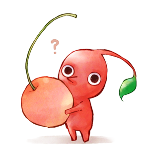? black_eyes cherry colored_skin commentary_request commission deco0114_(623499) food fruit holding holding_food holding_fruit leaf looking_at_viewer lowres nintendo no_humans no_mouth oversized_food oversized_object pikmin_(creature) pikmin_(series) pikmin_3 pointy_nose red_pikmin red_skin shadow solo white_background