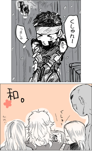 liquid_snake lowres metal_gear_(series) metal_gear_solid revolver_ocelot sniper_wolf solid_snake translation_request vulcan_raven