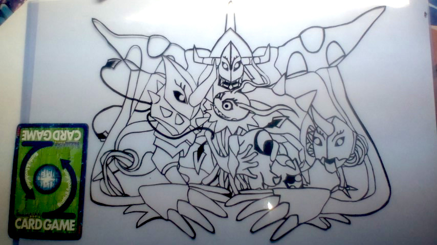 chrysalimon diablomon digimon digimon_(creature) evolutionary_line horns infermon keramon looking_at_another tentacles