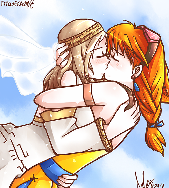 2girls aika_(eternal_arcadia) eternal_arcadia fina_(eternal_arcadia) kiss multiple_girls sega yuri