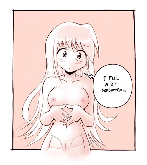 1girl blush casual_nudity crisis felarya karbo lamia long_hair monochrome monster_girl nipples pussy