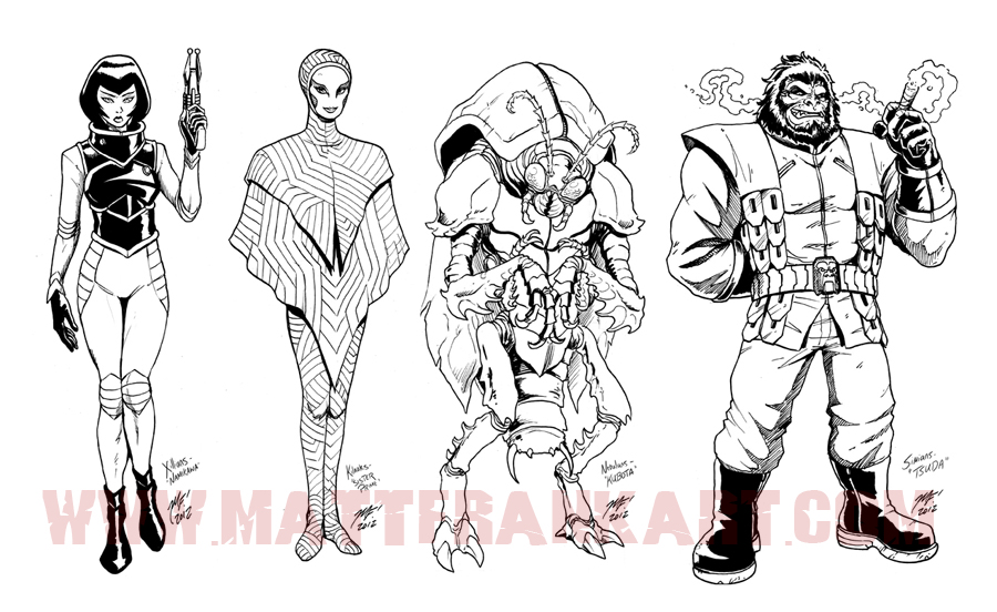 2girls alien ape black_hair black_hole_planet_3_alien breasts bug cigar destroy_all_monsters directed-energy_weapon energy_gun energy_weapon godzilla_(series) godzilla_vs._gigan godzilla_vs._mechagodzilla godzilla_vs._monster_zero gorilla gun handgun kilaak kilaak_queen kuronuma_(godzilla) looking_at_viewer m_space_hunter_nebula_alien matt_frank multiple_girls namikawa_(godzilla) pistol redesign short_hair sidearm terror_of_mechagodzilla toho weapon xilien