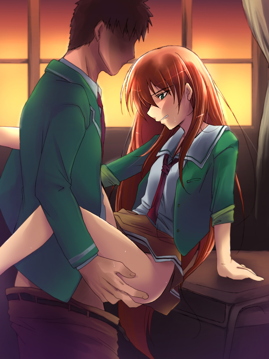 akai_homura clothed_sex faceless faceless_male highres kaiga orange_hair school_uniform sex small_breasts tokimeki_memorial tokimeki_memorial_2