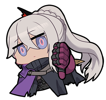 1girl black_cloak chibi chibi_only chinese_commentary cloak cropped_torso girls&#039;_frontline girls&#039;_frontline_2:_exilium grey_hair jitome lowres madcore nemesis_(girls&#039;_frontline_2) official_art ponytail second-party_source solo thumbs_down