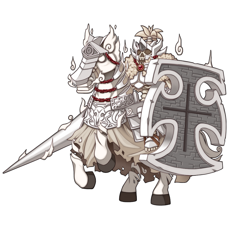 1boy barding cape chain chibi chibi_only fire full_body fur_cape helmet holding holding_polearm holding_shield holding_weapon horseback_riding lance lord_of_death male_focus official_art open_mouth plume polearm ragnarok_online rearing red_brooch riding shield simple_background skeleton skeleton_horse skull solo transparent_background undead weapon white_fire yuichirou