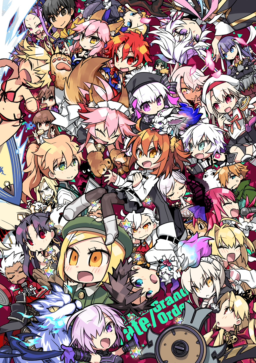 6+boys 6+girls abigail_williams_(fate) alexander_(fate) altera_(fate) altera_the_santa_(fate) angra_mainyu_(fate) animal_ears arash_(fate) archer_(fate) artoria_pendragon_alter_(swimsuit_rider)_(fate) artoria_pendragon_(fate) black_hair blonde_hair blue_eyes brown_eyes brown_hair chibi chloe_von_einzbern closed_eyes cosplay dark-skinned_male dark_skin elizabeth_bathory_(fate) ereshkigal_(fate) facial_mark fate/grand_order fate_(series) forehead_mark fou_(fate) fox_ears fujimaru_ritsuka_(female) fujimaru_ritsuka_(male) green_eyes grey_hair hair_over_one_eye hessian_(fate) highres horns illyasviel_von_einzbern ishtar_(fate) jack_the_ripper_(fate/apocrypha) kishinami_hakuno_(female) kishinami_hakuno_(male) lobo_(fate) long_hair magical_ruby martha_(fate) mash_kyrielight medium_hair medjed_(fate) medjed_(fate)_(cosplay) merlin_(fate) miyamoto_musashi_(fate) mordred_(fate) mordred_(swimsuit_rider)_(fate) multiple_boys multiple_girls negi_(ulog&#039;be) nero_claudius_(fate) nero_claudius_(swimsuit_caster)_(fate) nitocris_(fate) nitocris_(fate/grand_order) nitocris_(swimsuit_assassin)_(fate) nursery_rhyme_(fate) olga_marie_animusphere one_eye_closed open_mouth orange_eyes orange_hair parted_bangs paul_bunyan_(fate) pink_hair ponytail purple_eyes purple_hair red_eyes red_hair robin_hood_(fate) romani_archaman saint_quartz_(fate) shirt short_hair smile tamamo_(fate) tamamo_cat_(fate) tamamo_no_mae_(fate/extra) tarasque_(fate) tokitarou_(fate) vlad_iii_(fate/apocrypha) waver_velvet white_hair white_shirt wu_zetian_(fate) yellow_eyes