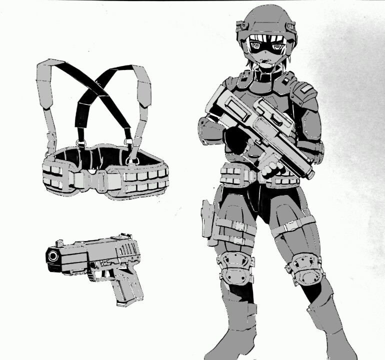 1girl airburst_grenade_launcher alliant_techsystems armor body_armor bullpup computerized_scope exoskeleton fn_five-seven grenade_launcher gun handgun harness heckler_&amp;_koch helmet holding holding_gun holding_weapon l-3_ios_brashear long_gun looking_at_viewer microphone military military_program military_uniform monochrome oicw_increment_2_(military_program) oicw_increments_(military_program) orbital_atk original pattsu-i pazzi pdw-caliber_pistol pistol power_armor power_suit precision-guided_firearm prototype_design scope semi-automatic_grenade_launcher sidearm sight_(weapon) smart_scope telescopic_sight weapon xm104_(smart_scope) xm25_cdte