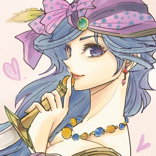 1980s_(style) 1girl bandana blue_hair earrings female_focus final_fantasy final_fantasy_ii heart jewelry knife leila lips looking_at_viewer necklace oldschool parted_lips reila smile solo yadoso