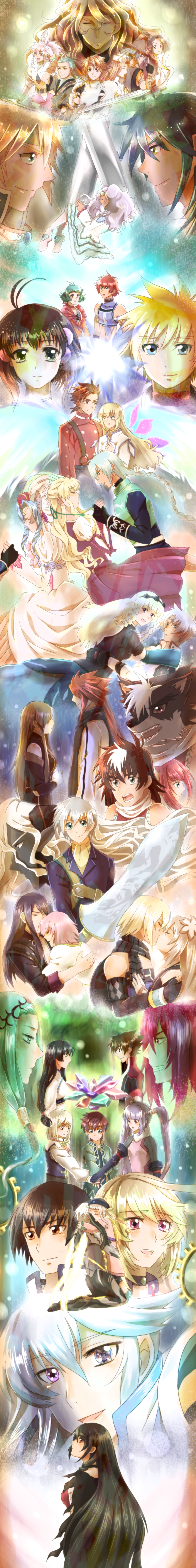 00s 10s 6+boys 6+girls absurdres agarte_lindblum ahoge animal_ears aqua_eyes aqua_hair arche_klein armor arrow_(projectile) asbel_lhant asras bare_shoulders belt blonde_hair blood blue_eyes blue_hair bodysuit boots bow_(weapon) braid breasts broom brown_eyes brown_hair caius_qualls capelet chester_burklight child choker claire_bennett cress_albane coat colette_brunel colored_skin couple creed_graphite crown crystal dark_skin dhaos dress dymlos_timber earrings elbow_gloves elle_mel_martha emil_castagnier estellise_sidos_heurassein closed_eyes farah_oersted father_and_daughter fingerless_gloves flower frills fujibayashi_suzu gloves green_eyes green_hair grey_eyes grey_hair grey_skin hair_ornament hair_over_one_eye hairband hat headband hetero heterochromia highres horns hug jacket jewelry kiss claus_f._lester kohaku_hearts kyle_dunamis lloyd_irving long_hair looking_at_viewer ludger_will_kresnik luke_fon_fabre marta_lualdi meredy_(tales) midriff mikleo_(tales) milhaust_selkirk milla_maxwell mint_adenade multicolored_hair multiple_boys multiple_girls navel nurse_cap open_mouth orange_eyes pants pink_eyes pointy_ears ponytail purple_eyes purple_hair reala_(tales) red_hair reflection richard_(tales) lithia_spodumene reid_hershel rose rubia_natwick ruca_milda scarf senel_coolidge kor_meteor shirley_fennes shoes short_hair shoulder_pads smile sophie_(tales) sorey_(tales) stahn_aileron sword tales_of_(series) tales_of_berseria tales_of_destiny tales_of_destiny_2 tales_of_eternia tales_of_graces tales_of_hearts tales_of_innocence tales_of_legendia tales_of_phantasia tales_of_rebirth tales_of_symphonia tales_of_symphonia:_dawn_of_the_new_world tales_of_the_abyss tales_of_the_tempest tales_of_vesperia tales_of_xillia tales_of_xillia_2 tales_of_zestiria tattoo tear_grants tears twintails veigue_lungberg velvet_crowe very_long_hair weapon werewolf white_hair wings yuri_lowell
