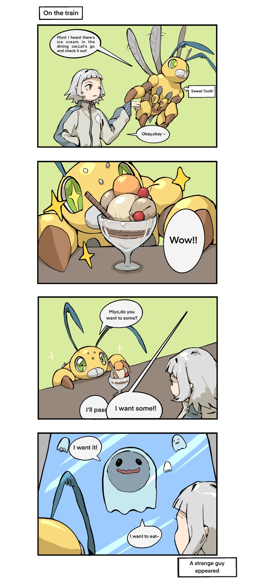 1girl bee bug digimon digimon_(creature) floating funbeemon highres insect looking_at_another poyomon