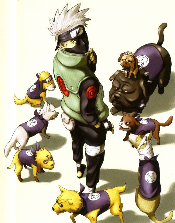1boy akino_(naruto) artist_request bandages bisuke_(naruto) bull_(naruto) closed_eyes collar dog fingerless_gloves forehead_protector gloves guruko hatake_kakashi henohenomoheji kunai looking_back male_focus mask mouth_mask multiple_dogs naruto_(classic) naruto_(series) ninja_mask pakkun_(naruto) pouch shiba_(naruto) short_hair silver_hair spiked_collar spikes sunglasses tongue too_many too_many_dogs uhei urushi_(naruto) weapon