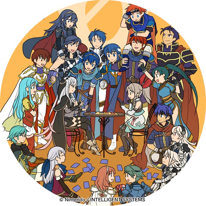 alm_(fire_emblem) armor blonde_hair blue_hair cape card celica_(fire_emblem) chrom_(fire_emblem) copyright_name corrin_(female)_(fire_emblem) corrin_(fire_emblem) corrin_(male)_(fire_emblem) desk dres eirika_(fire_emblem) eliwood_(fire_emblem) emma_(fire_emblem) ephraim_(fire_emblem) father_and_daughter father_and_son fire_emblem fire_emblem:_genealogy_of_the_holy_war fire_emblem:_mystery_of_the_emblem fire_emblem:_path_of_radiance fire_emblem:_radiant_dawn fire_emblem:_the_binding_blade fire_emblem:_the_blazing_blade fire_emblem:_the_sacred_stones fire_emblem:_thracia_776 fire_emblem_awakening fire_emblem_cipher fire_emblem_echoes:_shadows_of_valentia fire_emblem_fates fire_emblem_heroes green_eyes green_hair hairband headband hector_(fire_emblem) ike_(fire_emblem) kita_senri leif_(fire_emblem) long_hair lucina_(fire_emblem) lyn_(fire_emblem) marth_(fire_emblem) micaiah_(fire_emblem) multiple_boys multiple_girls nintendo pointy_ears ponytail red_hair roy_(fire_emblem) seliph_(fire_emblem) shade_(fire_emblem) sigurd_(fire_emblem) skirt smile thighhighs yune_(fire_emblem)
