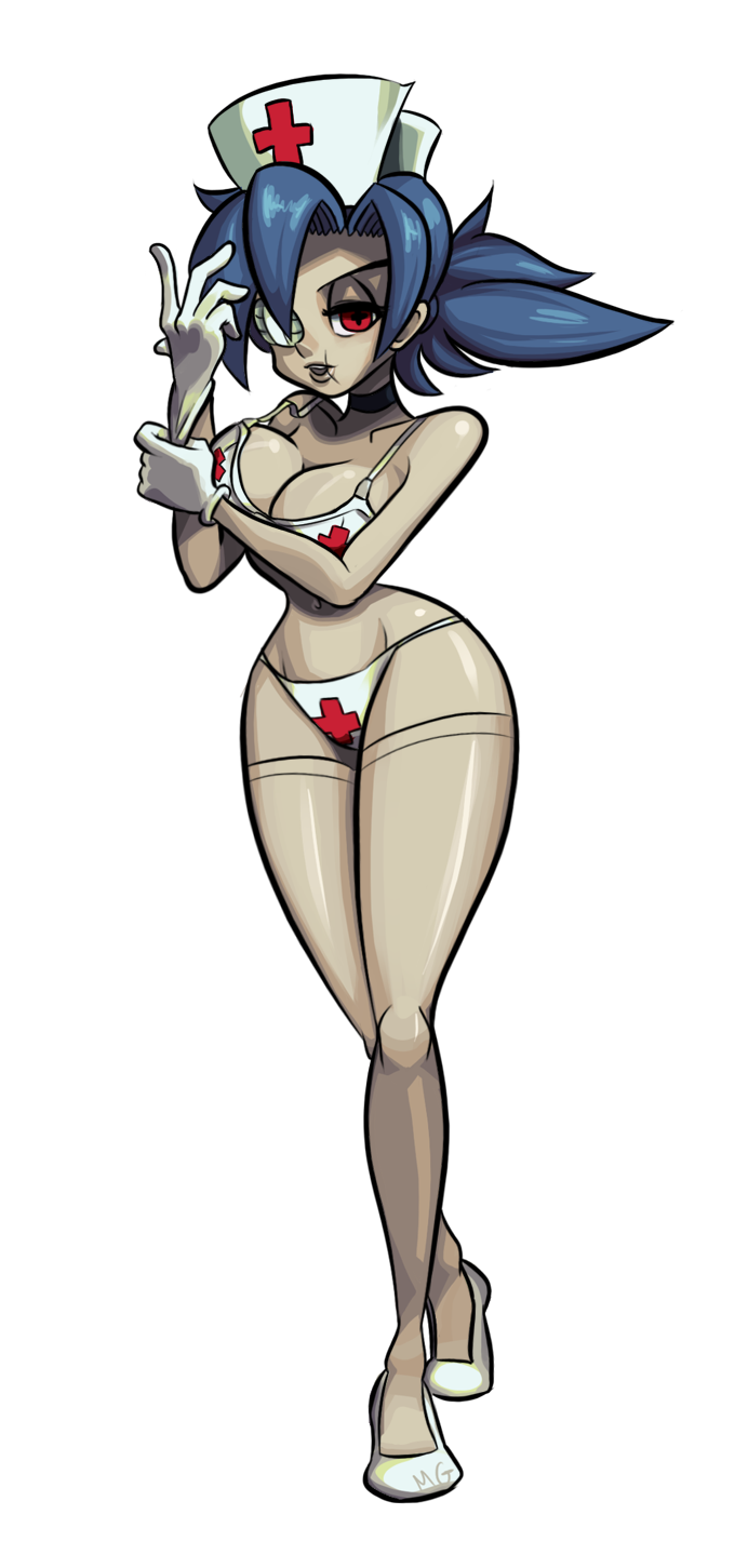 +_+ 1girl adapted_costume alex_ahad_(style) alternate_costume artist_name bandages bikini blue_hair breasts choker cleavage cross crossed_legs curvy dark-skinned_female dark_skin drawfag eyepatch female_focus flats full_body gloves hair_over_one_eye hat highres hip_focus large_breasts latex latex_gloves lingerie long_hair long_legs mario_grant mask narrow_waist navel ninja nurse nurse_cap open_clothes open_mouth open_shirt panties pantyhose ponytail red_cross red_eyes scar see-through_clothes shirt short_hair signature skullgirls solo standing strap_gap swimsuit symbol-shaped_pupils thighhighs transparent transparent_background underwear valentine_(skullgirls) white_gloves white_panties white_thighhighs wide_hips