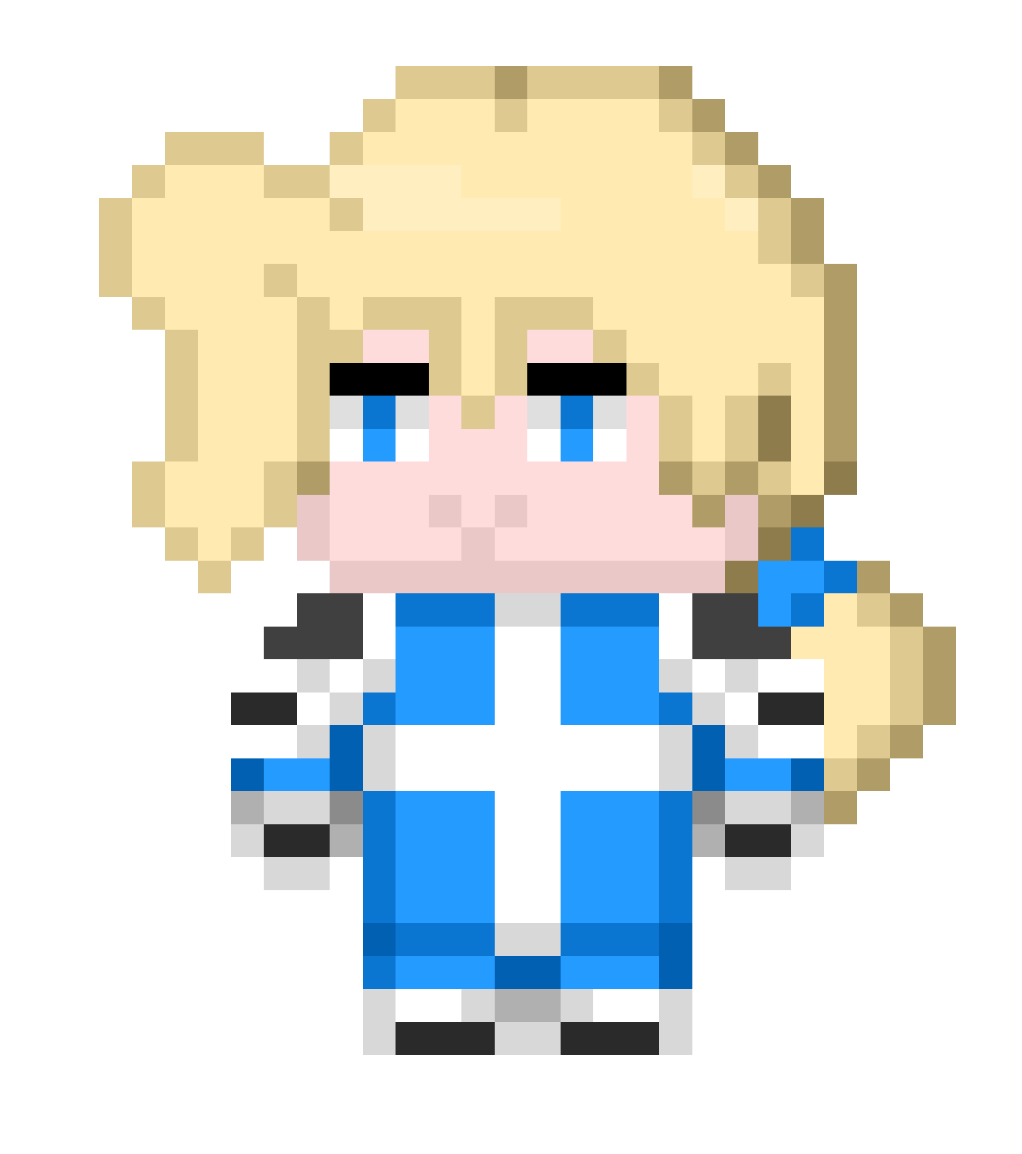 1boy armor black_armor blonde_hair blue_eyes doom_and_revive giuseppe_attilisi highres jo_shin_ogi knight low_ponytail original paladin pixel_art ponytail