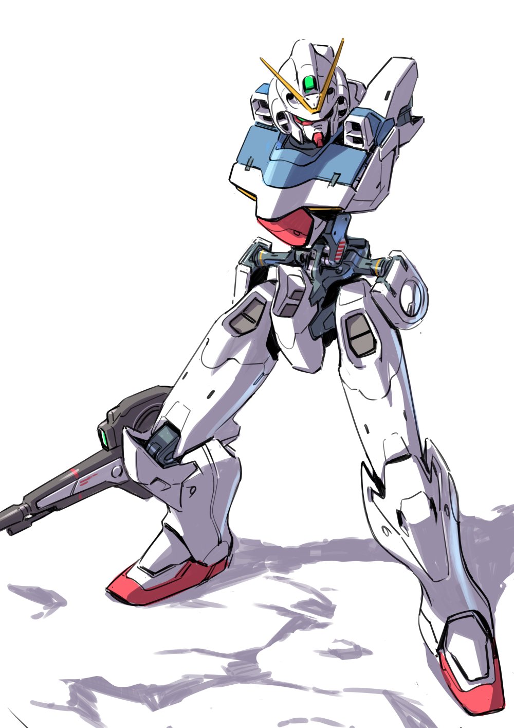 aqua_eyes gundam highres looking_down mecha mobile_suit no_arms robot science_fiction shadow solo standing suzutsuki_kurara v-fin v_gundam victory_gundam white_background