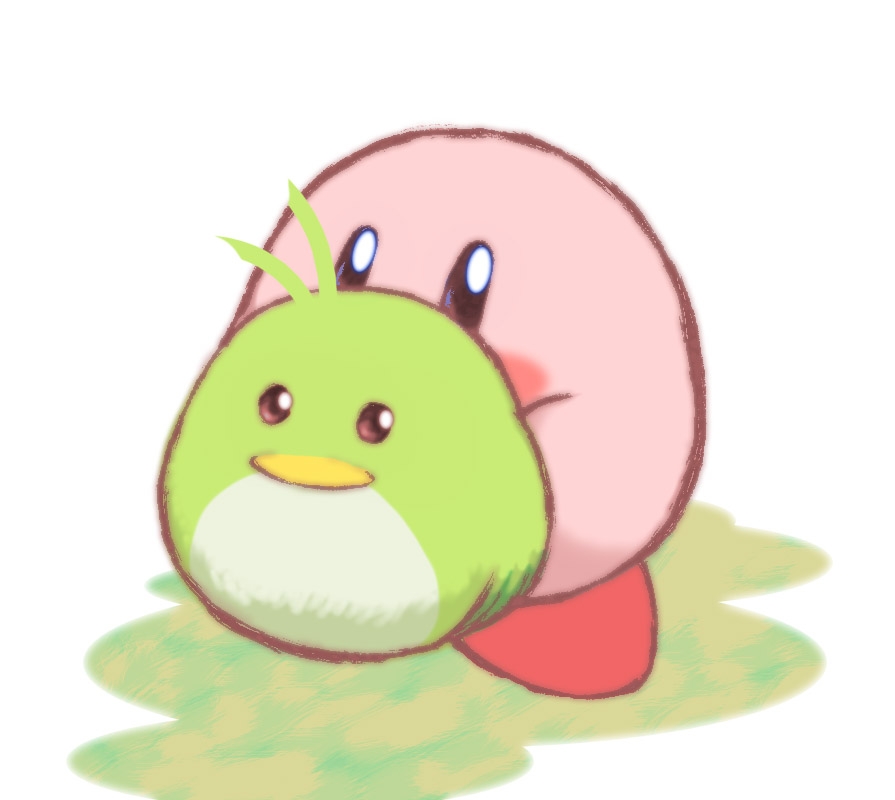 beak bird blush_stickers colored_skin kirby kirby&#039;s_dream_land_3 kirby_(series) kous_(onetwojustice) looking_at_viewer nintendo no_humans pink_skin pitch_(kirby) solid_circle_eyes