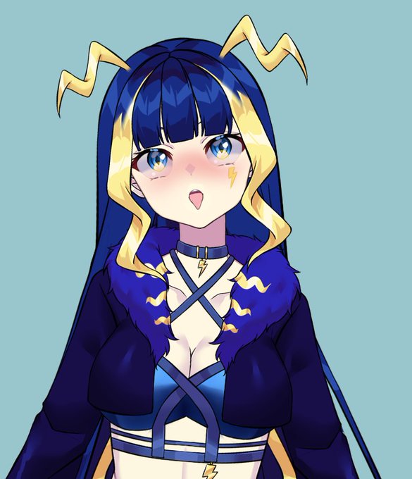 ahegao antenna_hair blonde_hair blue_choker blue_eyes blue_hair blush breasts choker facial_mark female_focus indie_virtual_youtuber lightning_bolt_facial_mark lightning_bolt_symbol long_hair multicolored_hair nariko_sai solo tongue tongue_out two-tone_hair upper_body virtual_youtuber