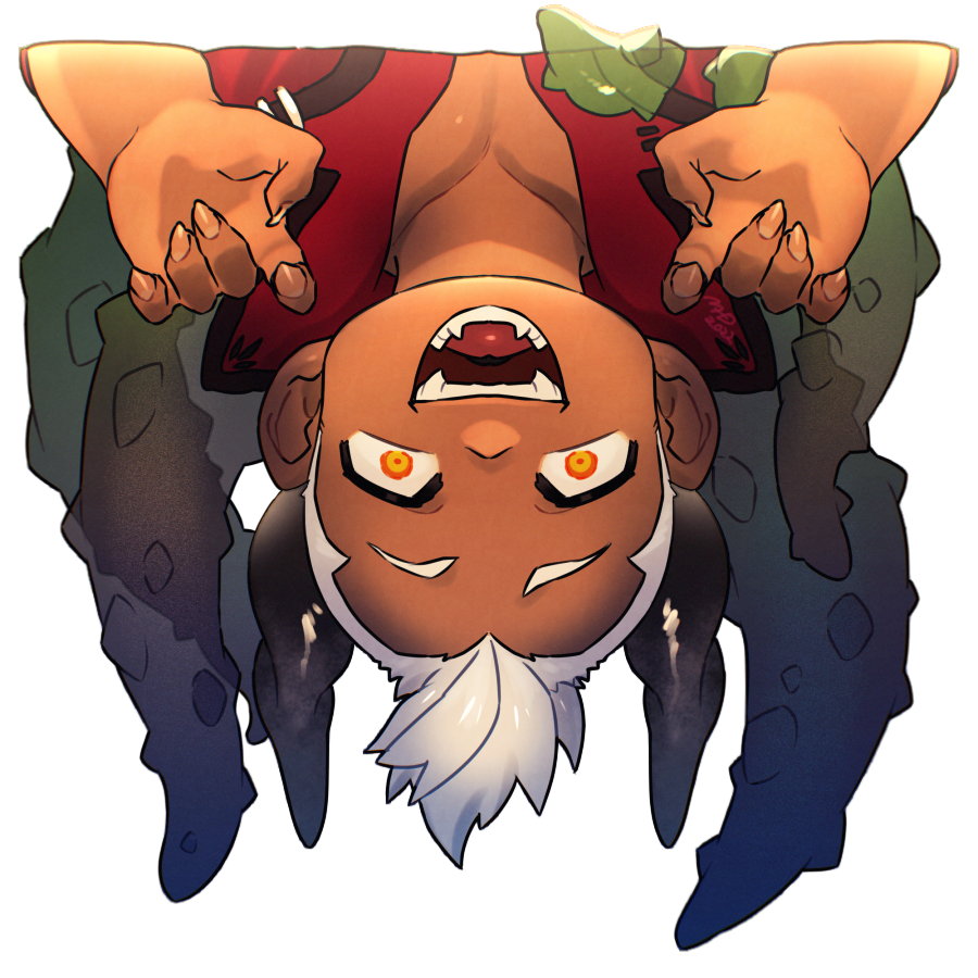 1boy alpha_transparency azathoth_(housamo) child commentary_request dark-skinned_male dark_skin dated demon_horns fangs fangs_out fingernails horns jacket male_focus mid_(mid_skb) red_jacket sharp_fingernails short_hair sideburns signature solo tentacles tokyo_houkago_summoners transparent_background upper_body upside-down white_hair yellow_eyes