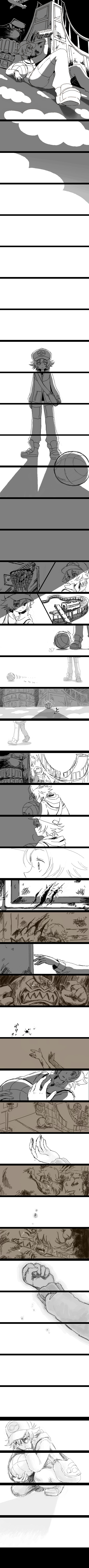 10s 2boys absurdres aged_down ball baseball_cap basketball basketball_(object) basketball_hoop bruise comic darmanitan darmanitan_(standard) gen_5_pokemon hat highres hilbert_(pokemon) injury long_hair long_image mariemon multiple_boys n_(pokemon) nintendo pokemon pokemon_(creature) pokemon_bw sad sitting spoilers tall_image tears toy toy_airplane train