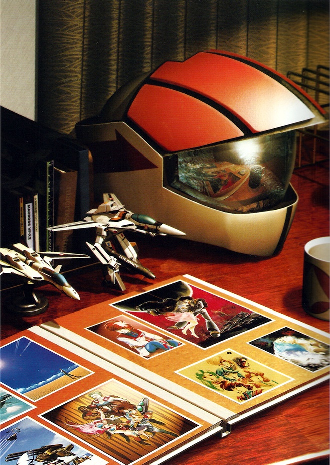 1980s_(style) 1990s_(style) book canards choujikuu_yousai_macross cup desert desk destroid dyson_isamu fire_bomber floating focker_roy gerwalk guitar gunpod hayase_misa helmet ichijou_hikaru instrument ishtar ishtar_(macross) jenius_milia jenius_mylene lasalle_claudia macross macross_2 macross_7 macross_plus macross_vf-x2 mecha mikimoto_haruhiko military military_uniform model monster_destroid nekki_basara no_humans non-web_source official_art oldschool otaku photo_(object) photo_album pilot_suit planet production_art promotional_art ray_lovelock realistic reflection retro_artstyle robot room sitting spacesuit tenjin_hidetaka toy u.n._spacy veffidas_feaze vf-1 vf-1_super yf-19