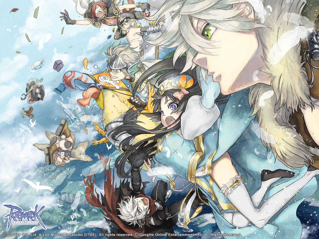 3girls 6+boys @_@ alchemist_(ragnarok_online) amistr_(ragnarok_online) arch_bishop_(ragnarok_online) armor armored_boots assassin_cross_(ragnarok_online) bikini bird black_cape black_capelet black_footwear black_gloves black_hair black_hat black_pants black_shirt blonde_hair blue_dress blue_sky boots box breasts brown_hair cape capelet chainmail closed_eyes closed_mouth cloud coat confetti constricted_pupils copyright_notice cross crown crying dress falling feathers fins fish floating_island frilled_thighhighs frills full_body gloves green_eyes grey_cape grey_hat guest_art hair_between_eyes hair_over_one_eye hat head_fins holding holding_staff juliet_sleeves knight_(ragnarok_online) large_breasts leaf logo long_bangs long_hair long_sleeves medium_breasts minstrel_(ragnarok_online) multiple_boys multiple_girls nabi_(w44k16) novice_(ragnarok_online) official_art official_wallpaper open_mouth panicking pants peaked_cap peco_peco plume puffy_sleeves purple_eyes ragnarok_online red_coat red_hair red_scarf red_shirt riding riding_bird sash scarf sheep shirt shoes short_hair shouting sky smile sniper_(ragnarok_online) staff streaming_tears swimsuit tears thighhighs torn_cape torn_clothes torn_scarf two-tone_dress visor_(armor) waist_cape white_bikini white_dress white_hair white_thighhighs whitesmith_(ragnarok_online) wizard_(ragnarok_online) yellow_sash