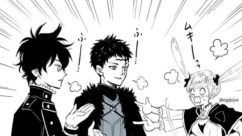 1girl 2boy black_clover noelle_silva tagme twintails yuno_(black_clover) zenon_zogratis