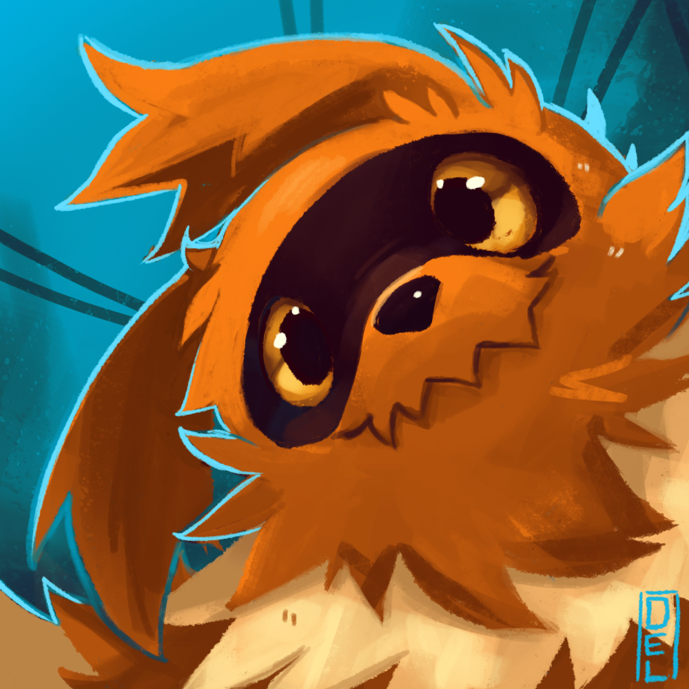 blue_background closed_mouth commentary creature delano-laramie english_commentary gen_3_pokemon looking_at_viewer nintendo no_humans pokemon pokemon_(creature) portrait signature simple_background solo yellow_eyes zigzagoon