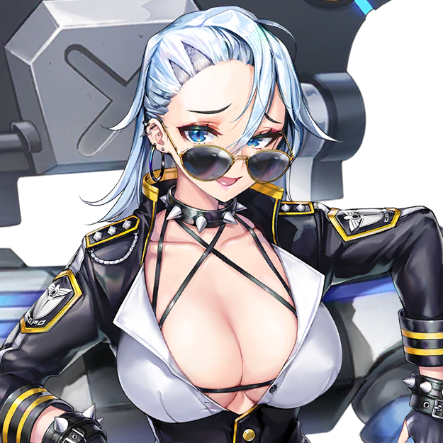 1girl black_gloves blue_eyes bracelet breasts bumcha cleavage collar collarbone covered_erect_nipples ear_piercing earrings epaulettes eyelashes female_focus fingerless_gloves forehead game_cg gloves hair_between_eyes high_collar hoop_earrings jewelry large_breasts last_origin long_hair long_sleeves looking_at_viewer machinery official_art open_mouth piercing police police_uniform policewoman smile sonia_of_devastation spiked_bracelet spiked_collar spikes stud_earrings sunglasses transparent_background upper_body white_hair wrist_belt