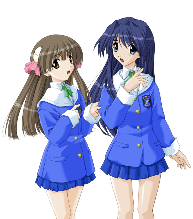 2girls archived_source blue_eyes blue_hair blue_jacket blue_skirt blue_sleeves blunt_ends brown_eyes buttons collared_shirt cowboy_shot cracked_egg cross_tie dress_shirt egg egg_hair_ornament emblem food-themed_hair_ornament gold_buttons hair_ornament hair_ribbon jacket kindle_imagine_develop light_brown_hair looking_at_viewer matsuo_yukihiro miniskirt multiple_girls official_art open_mouth pink_ribbon pocket ribbon sailor_collar second-party_source shinozaki_chinatsu shirt skirt straight_hair tentama tentama:_1st_sunny_side undershirt watase_futaba white_background white_sailor_collar white_shirt white_sleeve_cuffs white_undershirt yashiro_shizuka
